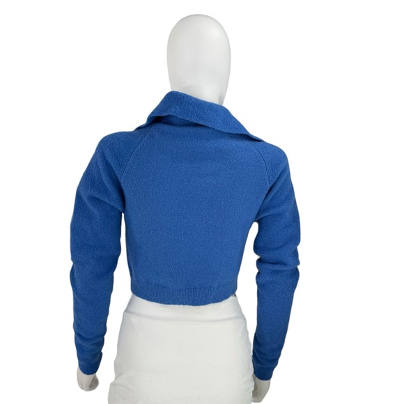 Nanushka NEW Josi Spread Collar Merino Wool V Neck Crop Cardigan in Blue Size XS - Picture 6 of 8